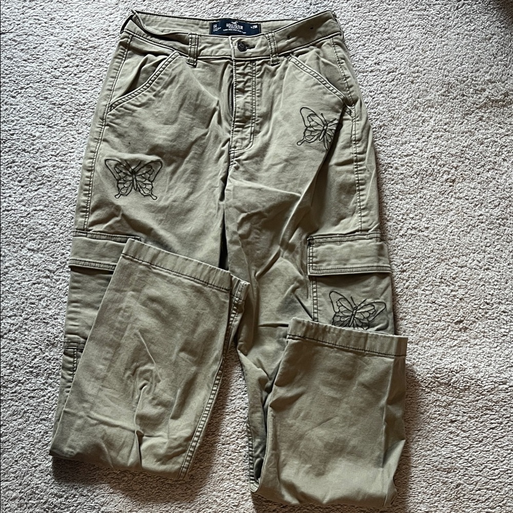 Hollister Olive Cargo Pants with Butterfly Design